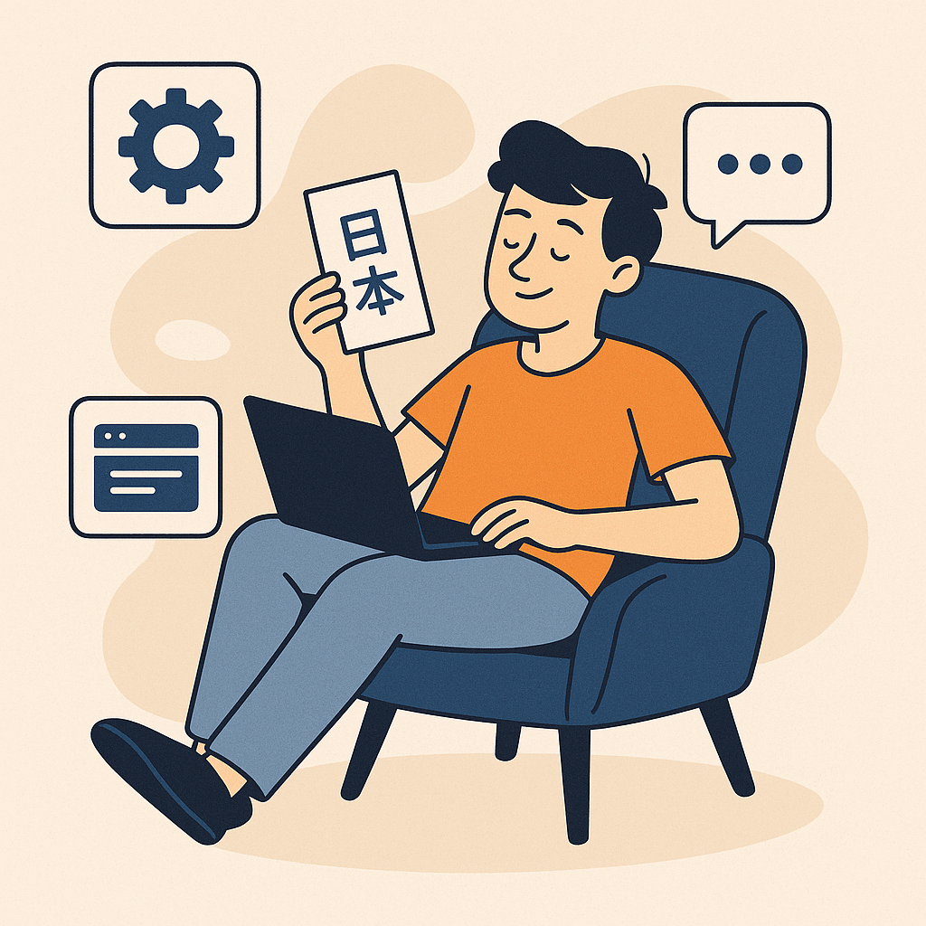 Relaxed person with icons